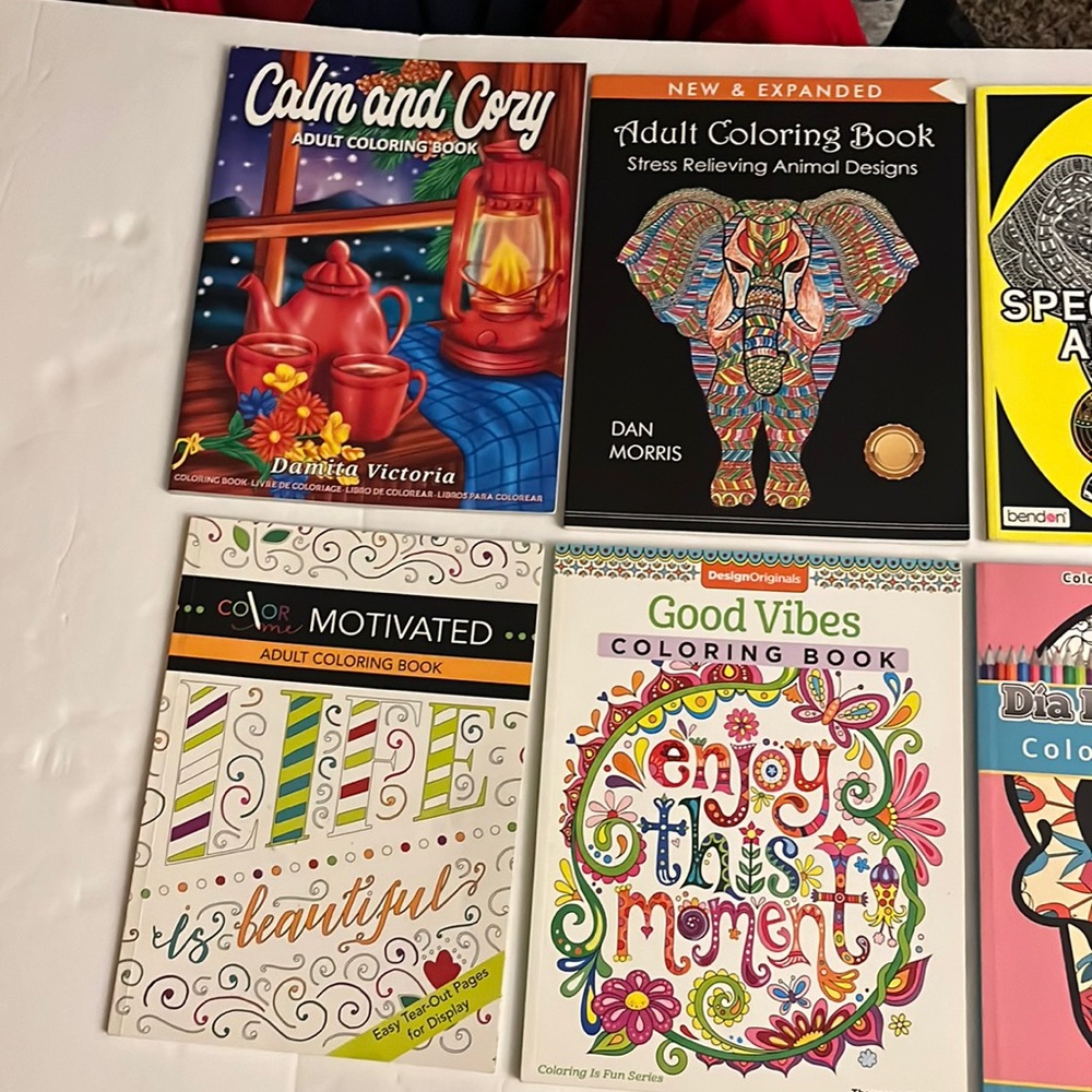 8 Adult Coloring Books. Buy 1 Buy Them All. Each one comes with free Gel Pens
